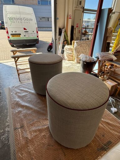 Slate blue headboard in Romo Forenza Monsoon and footstools in Colefax and Fowler Flynn for PH Interiors (view 6)