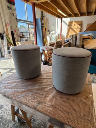 Slate blue headboard in Romo Forenza Monsoon and footstools in Colefax and Fowler Flynn for PH Interiors (view 7)